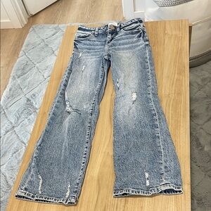 BKE Women's Light Blue Flare Jeans with Distressed Details